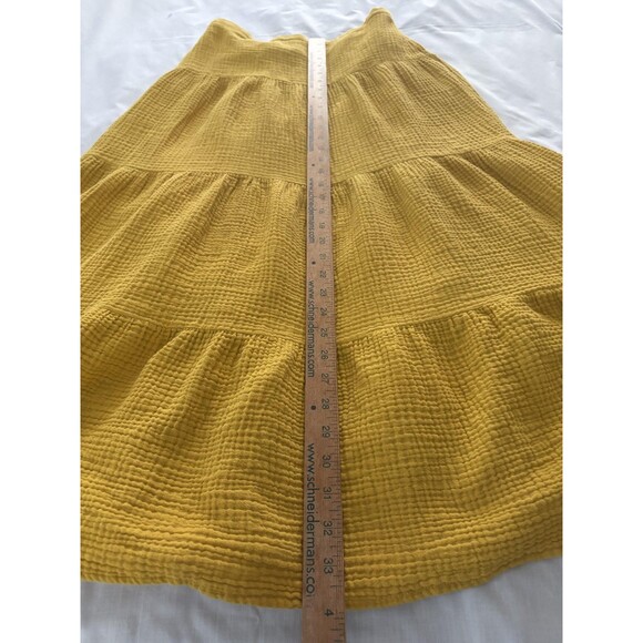 Magaschoni Tiered Skirt Size Small Yellow Organic Gauze Midi Boho Sustainable - Picture 6 of 9